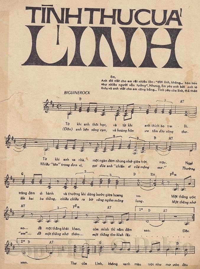 Sheet nhạc Tình Thư Của Lính